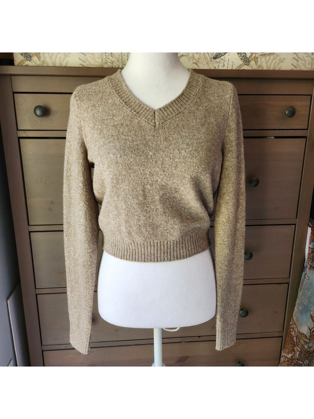 American Eagle Outfitters V-Neck Sweater in Tan